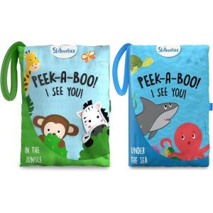 Skillmatics Peek-a-Boo Jungle Book & Underwater Animals Bundle, Soft Cloth Book for Baby, Infant & Toddler Toys, Crinkle Pages for Sensory Play, Perfect Gifts for Ages 6 Months and Up