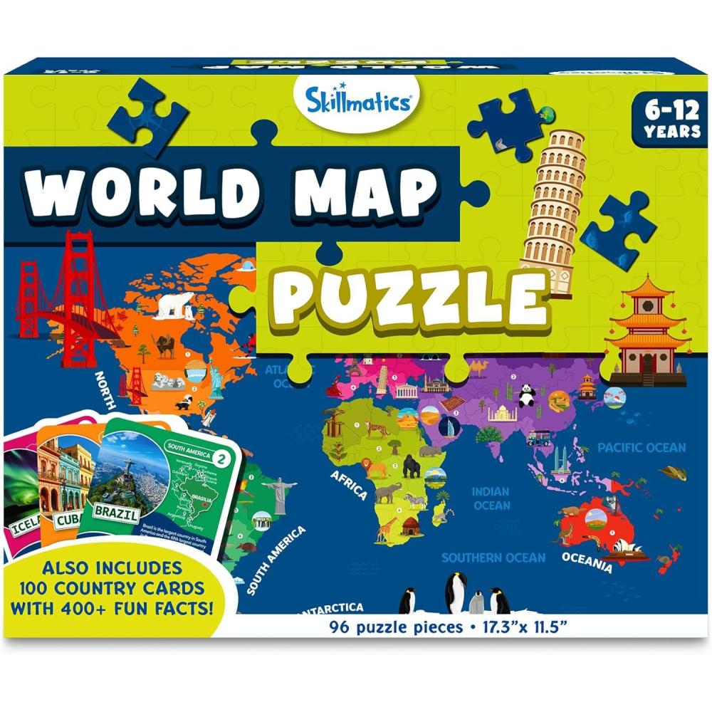 image:imageSkillmatics World Map Puzzle  96 Piece Jigsaw Puzzle Educational Toy Geography for Kids 400 Facts Gifts for Boys amp Girls Ages 6 to 12World Map Puzzle