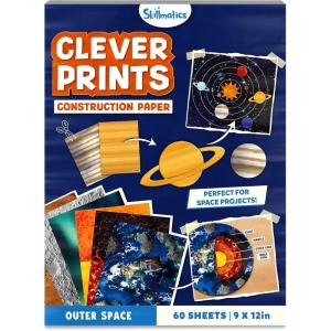 Skillmatics Science Construction Paper for Kids – 60 Double-Sided Printed Sheets (9 x 12), Patterned Craft Paper for Art Projects, STEM Activities, DIY Crafts, Scrapbooking & School Supplies(Outer Space)