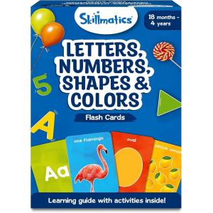 Skillmatics Thick Flash Cards for Toddlers – First 100 Animals, Montessori Toys, Preschool Learning Activities, Learning Aids, Gifts for Kids Ages 1, 2, 3, 4 Years(100 Letters  Numbers  Shapes & Colors)