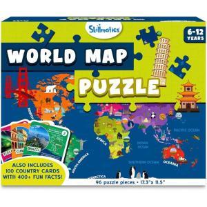 Skillmatics World Map Puzzle – 96 Piece Jigsaw Puzzle, Educational Toy, Geography for Kids, 400+ Facts, Gifts for Boys & Girls Ages 6 to 12(World Map Puzzle)