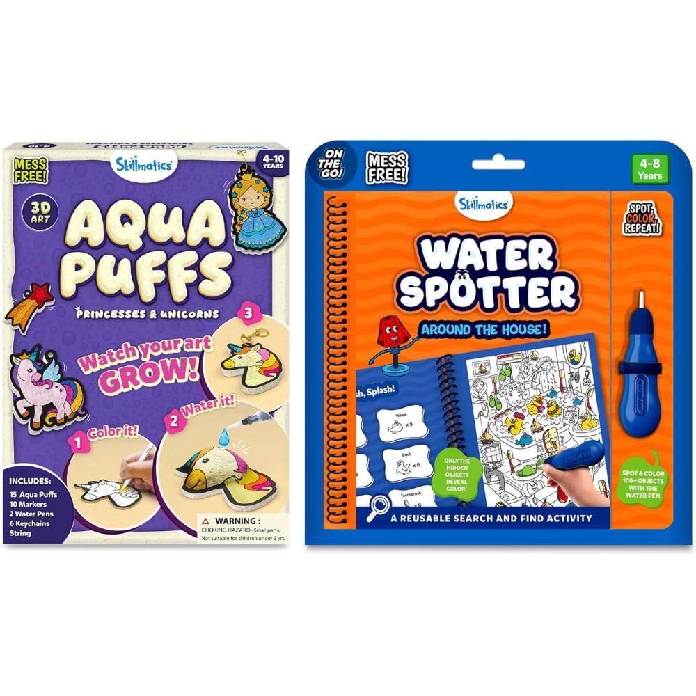 image:imageSkillmatics Aqua Puffs Unicorns and Princesses amp Water Spotter Around The House Bundle MessFree Art for Kids DIY Craft Kits Creative Activity Gifts for Ages 4 5 6 7 8 9 10