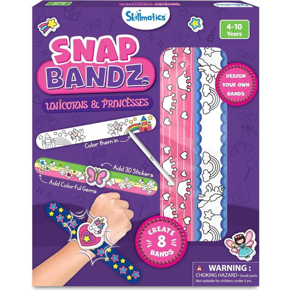 image:imageSkillmatics Craft Activity  Snap Bandz Friendship Bands DIY Jewelry Art amp Craft Activity MessFree Creative Kit 8 Bands Classroom Valentines Day Gifts for Girls amp Boys Ages 4 5 6 7 8 9 101 Unicorns  Princesses