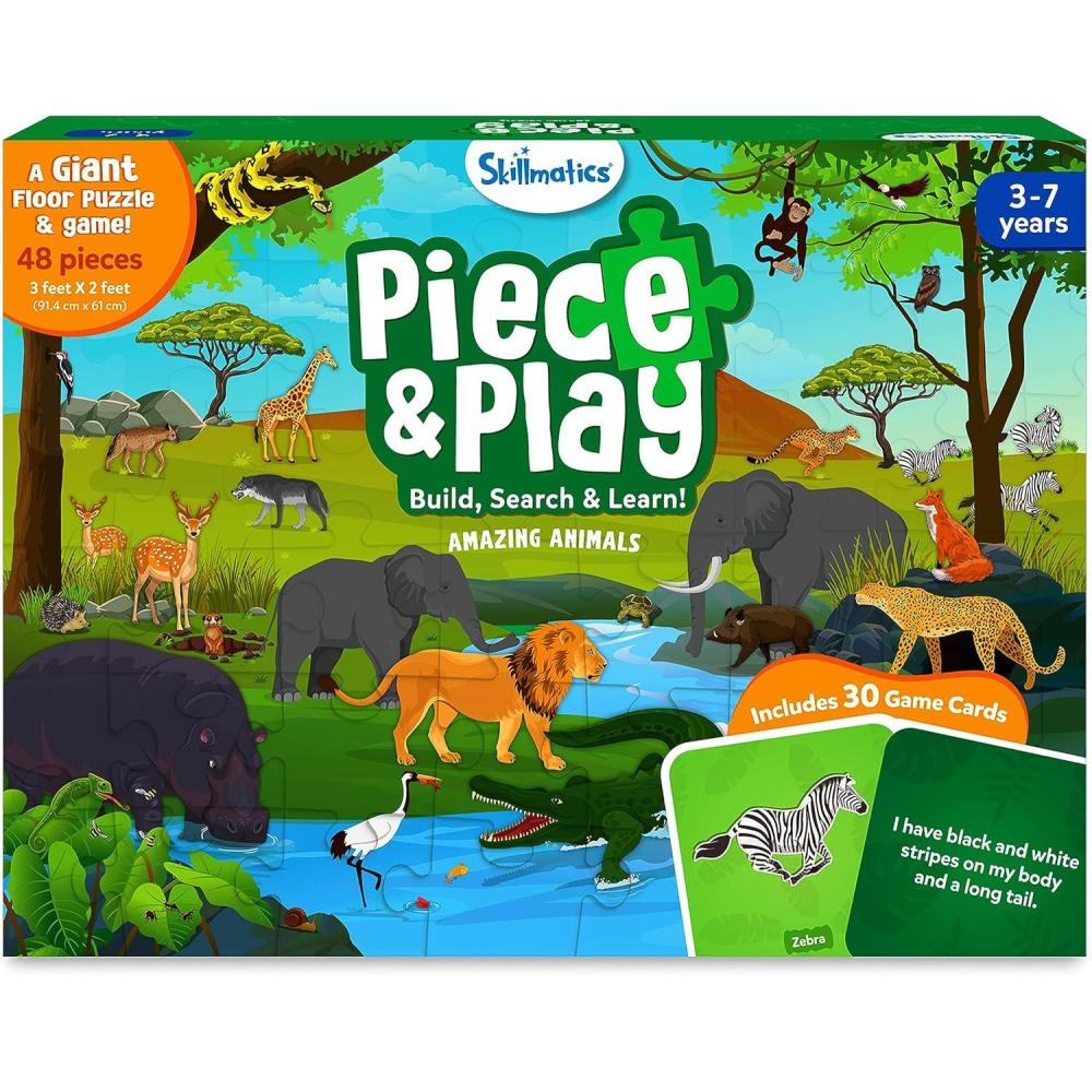 image:imageSkillmatics Floor Puzzle amp Game  Piece amp Play Construction Site Jigsaw amp Toddler Puzzles Educational Toy Gifts for Boys amp Girls Ages 3 4 5 6 7 48 Pieces 2 x 3 feet3 Wild Animals