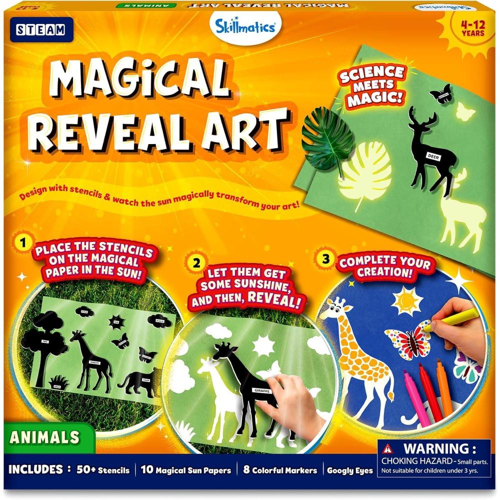 image:imageSkillmatics Paper Art Kit  STEM Craft Kit for Kids with Decorative Paper Stencils amp Markers Create with Light MessFree Indoor Fun Gift for Ages 4 5 6 7 8 9 10 11 12Animals
