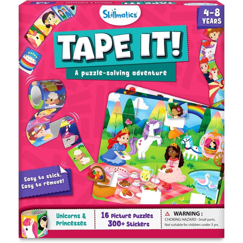 image:imageSkillmatics Puzzle Activity  Tape It Animal Sticker Puzzles 300 EasyTear Stickers Art amp Craft Kit Educational Fine Motor Skills amp Travel Toy Gift for Kids Ages 4 5 6 7 8Unicorns  Princesses