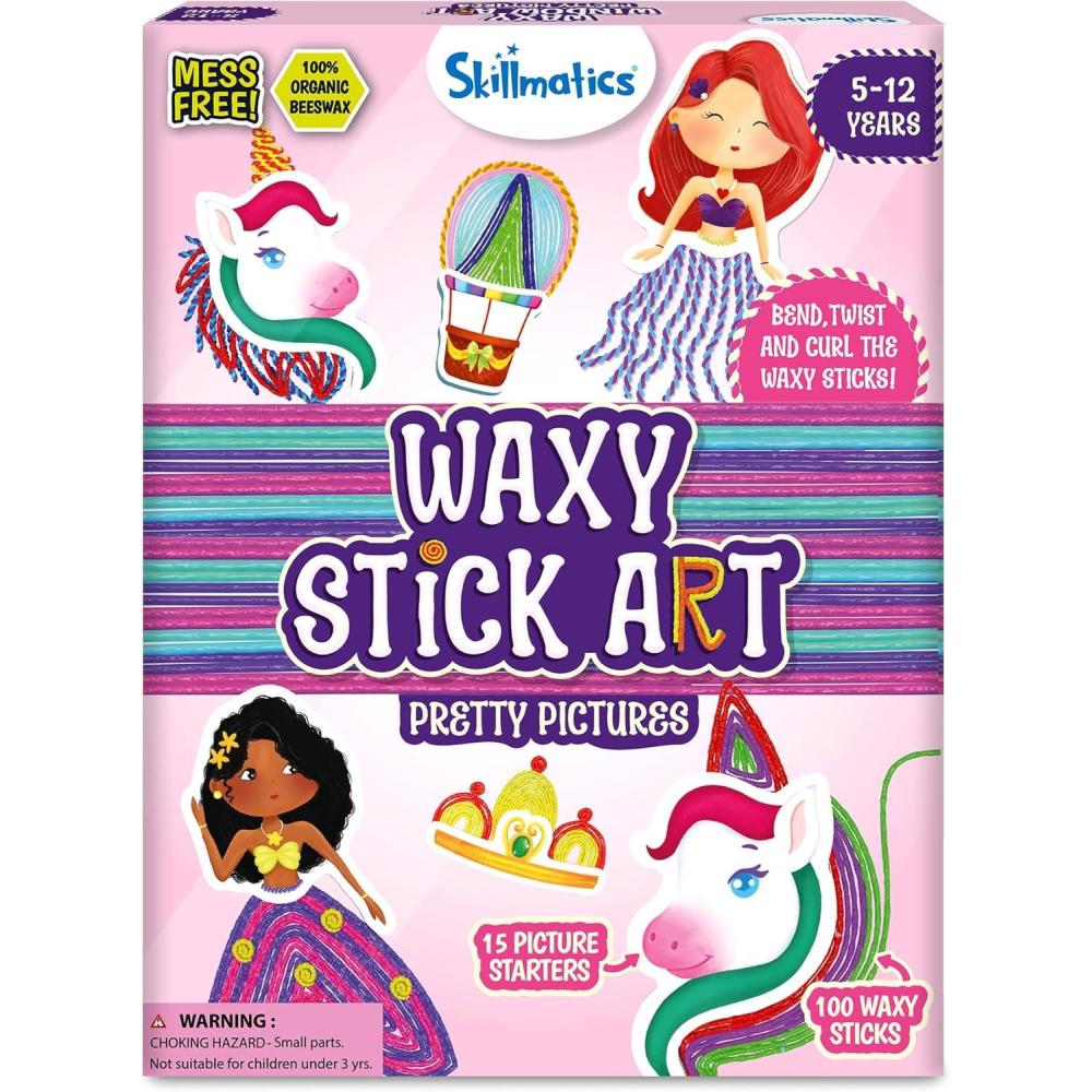 image:imageSkillmatics Waxy Stick Art Kit  100 Bendable amp Reusable Waxy Sticks for MessFree DIY Fun Pretty Pictures with Unicorns amp Princesses Creative Gifts for Girls amp Boys Ages 5 6 7 8 9 10 11 122 Pretty Pictures