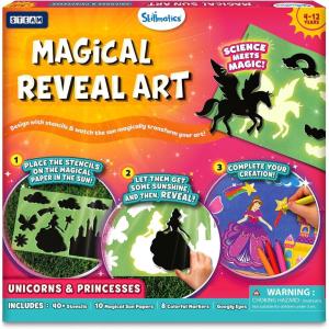 Skillmatics Paper Art Kit – STEM Craft Kit for Kids with Decorative Paper, Stencils & Markers, Create with Light, Mess-Free, Indoor Fun, Gift for Ages 4, 5, 6, 7, 8, 9, 10, 11, 12(Unicorns & Princesses)