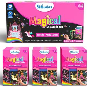Skillmatics Party Favors (Pack of 15) – Magical Scratch Art Set for Kids, Unicorns & Princesses, Pink Goodie Bag, DIY Art & Craft Activity, Gifts for Girls, Boys Ages 3, 4, 5, 6, 7, 8(5. Scratch Art Unicorns & Princesses)