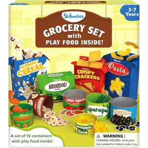 Skillmatics Pretend Play Playset – 100 Most Real Play Foods for Child’s Play, Back-to-School Kitchen Accessories, Play Kitchen Toys, Gifts for Boys, Girls, Kids & Toddlers Ages 3 and up(1. Grocery Set)