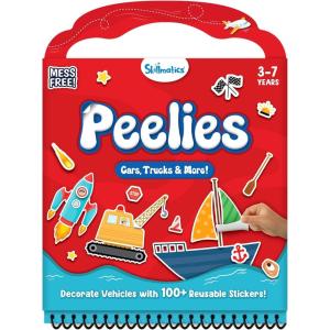 Skillmatics Reusable Sticker Activity Book – Peelies, 100+ Reusable Stickers, 6 Pictures, Mess-Free Fun for Kids, Creative Play & Travel Toy, Gifts for Boys & Girls Ages 3, 4, 5, 6, 7(Cars  Trucks & More!)