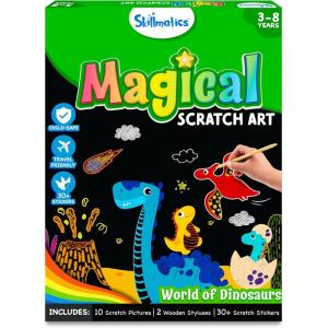 Skillmatics Scratch Art Book for Kids – Unicorns & Princesses, Craft Kits & Supplies, 30+ Scratch Stickers, Travel Toys, DIY Kit, Valentine’s Day Gifts for Girls & Boys Ages 3, 4, 5, 6, 7, 8(3. Dinosaurs)