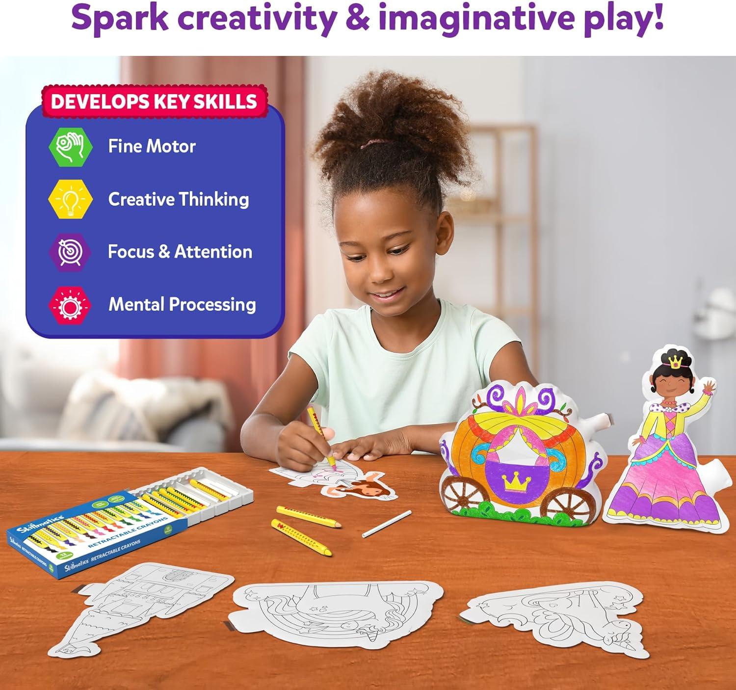 image:imageSkillmatics Inflatable Art Unicorns amp Princesses  3D DIY Craft Kit for Kids MessFree Coloring Set with Crayons amp Straws Gift for Girls amp Boys Ages 4 5 6 7