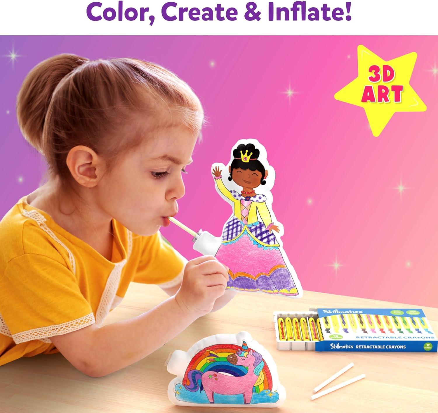 image:imageSkillmatics Inflatable Art Unicorns amp Princesses  3D DIY Craft Kit for Kids MessFree Coloring Set with Crayons amp Straws Gift for Girls amp Boys Ages 4 5 6 7