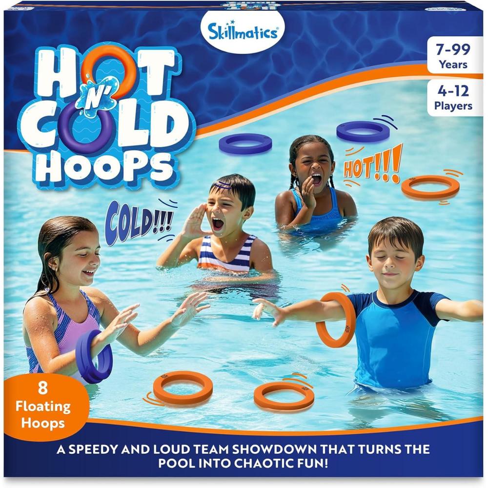 image:imageSkillmatics Pool Game  Hot N Cold Hoops Fun Team Swimming Pool Toy for Kids HighEnergy Summer Game for Boys amp Girls Ages 7 8 9 10 11 amp Up 412 Players 8 Floating Hoops