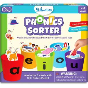 Skillmatics Learning Toys – Phonics Sorter, Vowel Sorting & Early Reading Activity for Kids, Educational Preschool & Kindergarten Toy, Builds Phonemic Awareness, Gifts for Boys & Girls Ages 4, 5, 6, 7