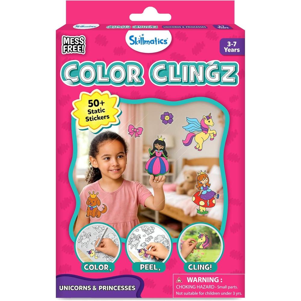 image:imageSkillmatics Cling Art  Color Clingz Animals 50 Reusable Static Stickers MessFree Fun for Kids DIY Craft Kits amp Supplies Travel Toys Creative Gifts for Boys and Girls Ages 3 4 5 6 7Unicorns  Princesses