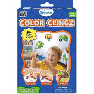 Skillmatics Cling Art – Color Clingz Animals, 50+ Reusable Static Stickers, Mess-Free Fun for Kids, DIY Craft Kits & Supplies, Travel Toys, Creative Gifts for Boys and Girls Ages 3, 4, 5, 6, 7(Cars  Sports  Dinos & More!)