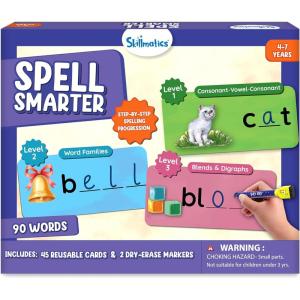Skillmatics Learning Activity – Spell Smarter, Spelling & Phonics Write & Wipe Cards, Progressive Literacy Practice, Preschool Learning Kit, Educational Gift for Kids Ages 4, 5, 6, 7