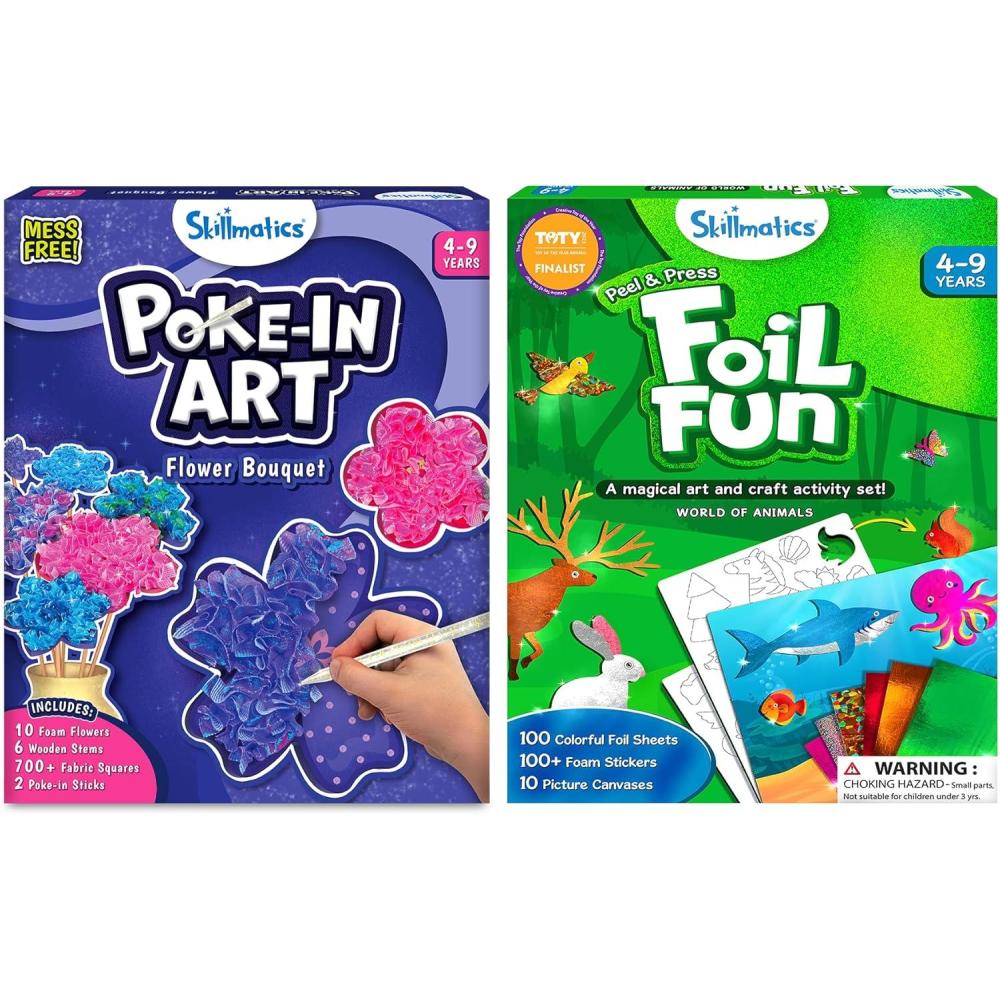 image:imageSkillmatics Pokein Art Flower Bouquet amp Foil Fun Animals Bundle No Mess Art for Kids DIY Creative Activity Gifts for Boys amp Girls Ages 4 5 6 7 8 9