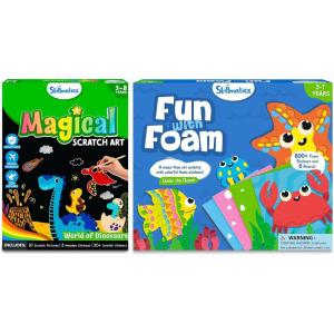 Skillmatics Magical Scratch Art Book Dinosaurs Theme & Fun with Foam with Underwater Animals Theme Bundle, Art & Craft Kits, DIY Activities for Kids