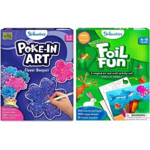 Skillmatics Poke-in Art Flower Bouquet & Foil Fun Animals Bundle, No Mess Art for Kids, DIY Creative Activity, Gifts for Boys & Girls Ages 4, 5, 6, 7, 8, 9
