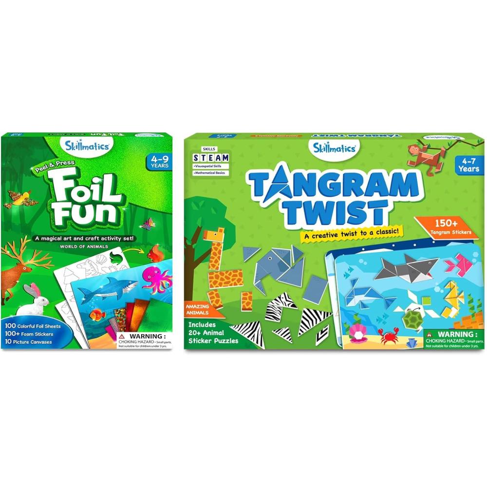 image:imageSkillmatics Foil Fun Animals amp Tangram Animals Sticker Puzzles Bundle Art amp Craft Kits DIY Creative Activity for Boys amp Girls Ages 4 5 6 7 8 9