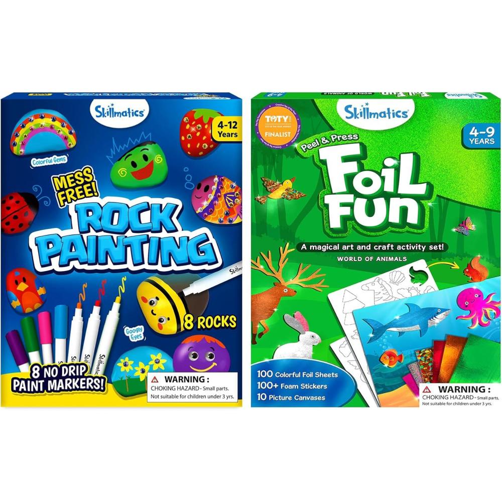 image:imageSkillmatics Mess Free Rock Painting Kit amp Foil Fun Animals Bundle MessFree Art for Kids DIY Creative Activity Gifts for Boys amp Girls Ages 4 5 6 7 8 9 10 11 12