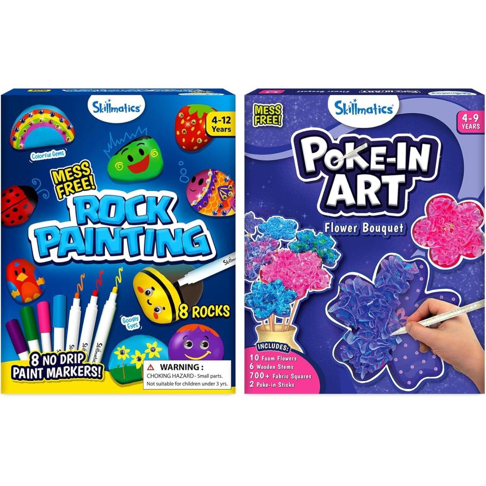 image:imageSkillmatics Mess Free Rock Painting Kit amp Pokein Art Flower Bouquet Bundle MessFree Art for Kids DIY Creative Activity Gifts for Boys amp Girls Ages 4 5 6 7 8 9 10 11 12