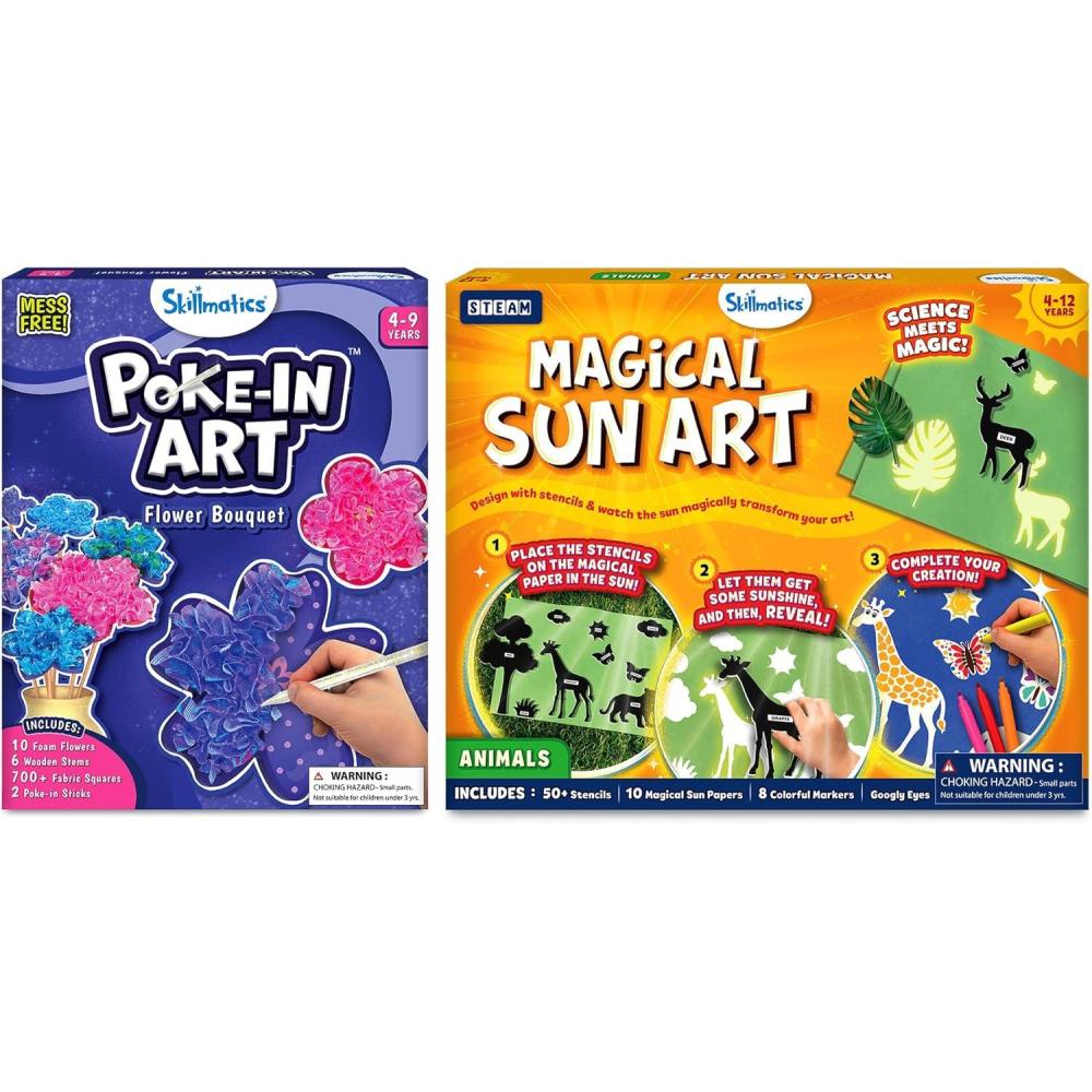 image:imageSkillmatics Pokein Art Flower Bouquet amp Magical Sun Art Animals Bundle MessFree Fun Creative Activity Travel Friendly Gifts for Girls amp Boys Ages 4 5 6 7 8 9 10 11 12