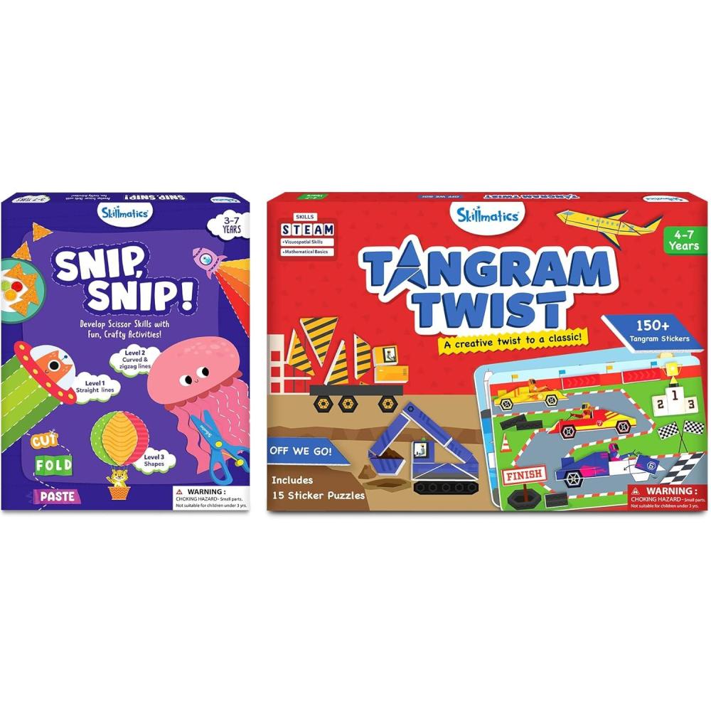 image:imageSkillmatics Snip Snip amp Tangram Vehicles Sticker Puzzles Bundle DIY Craft Kits Creative Activities for Preschoolers Gifts for Boys amp Girls Ages 3 4 5 6 7