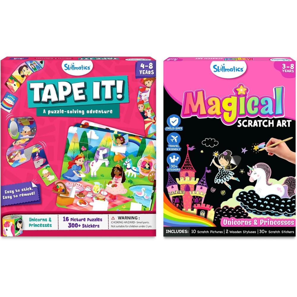 image:imageSkillmatics Tape It Unicorns and Princesses amp Magical Scratch Art Book Unicorns and Princesses Bundle Art amp Craft Kits Travel Toys Gifts for Boys amp Girls Ages 3 4 5 6 7 8