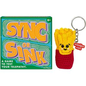Gouda Games Sync or Sink Hilarious Card Game & Handmade Crochet French Fries Keychain Bundle, Gift for Kids, Teens & Adults