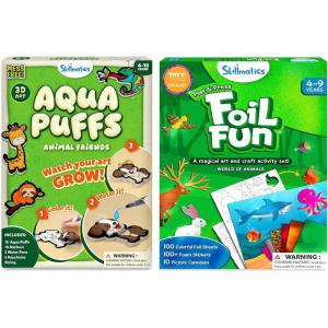 Skillmatics Aqua Puffs Animals & Foil Fun Animals Bundle, Mess-Free Art for Kids, DIY Craft Kits, Creative Activity, Gifts for Ages 4, 5, 6, 7, 8, 9, 10