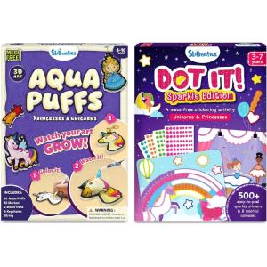 Skillmatics Aqua Puffs Unicorns and Princesses & Dot It Unicorns & Princesses Sparkle Bundle, Mess-Free Art for Kids, DIY Craft Kits, Creative Activity, Gifts for Ages 3, 4, 5, 6, 7, 8, 9, 10
