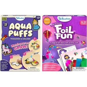 Skillmatics Aqua Puffs Unicorns and Princesses & Foil Fun Unicorns and Princesses Bundle, Mess-Free Art for Kids, DIY Craft Kits, Creative Activity, Gifts for Ages 4, 5, 6, 7, 8, 9, 10