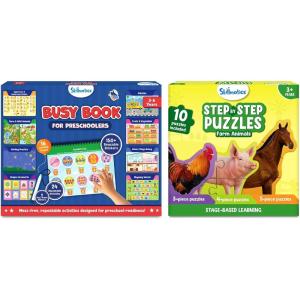 Skillmatics Busy Book & Step by Step Farm Animals Bundle, Creative Learning Activities for Preschool Kids, Educational Toys, Gifts for Girls and Boys Ages 3, 4, 5, 6 and Up