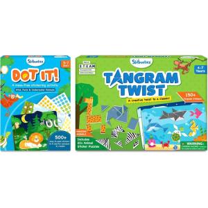 Skillmatics Dot It Animals & Tangram Animals Sticker Puzzles Bundle, Art & Craft Kits, DIY Creative Activity for Boys & Girls Ages 3, 4, 5, 6, 7