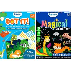 Skillmatics Dot It & Magical Scratch Art Book Bundle Animals Theme Bundle, Art & Craft Kits, DIY Activities for Kids