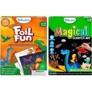 Skillmatics Foil Fun & Magical Scratch Art Book Dinosaurs Theme Bundle, Art & Craft Kits, DIY Activities for Kids