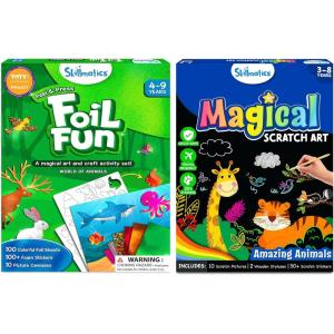 Skillmatics Foil Fun & Magical Scratch Art Book with Animals Theme Bundle, Art & Craft Kits, DIY Activities for Kids