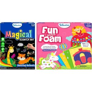 Skillmatics Magical Scratch Art Animals & Fun with Foam Unicorns & Princesses Bundle, DIY Activity & Stickers, Gifts for Toddlers, Girls & Boys Ages 3, 4, 5, 6, 7, 8
