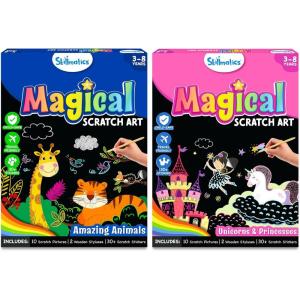 Skillmatics Magical Scratch Art Animals and Unicorns & Princesses Bundle, DIY Activity & Stickers, Gifts for Toddlers, Girls & Boys Ages 3, 4, 5, 6, 7, 8