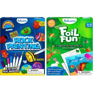 Skillmatics Mess- Free Rock Painting Kit & Foil Fun Animals Bundle, Mess-Free Art for Kids, DIY Creative Activity, Gifts for Boys & Girls Ages 4, 5, 6, 7, 8, 9, 10, 11, 12