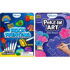 Skillmatics Mess- Free Rock Painting Kit & Poke-in Art Flower Bouquet Bundle, Mess-Free Art for Kids, DIY Creative Activity, Gifts for Boys & Girls Ages 4, 5, 6, 7, 8, 9, 10, 11, 12