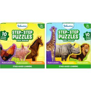 Skillmatics Step by Step Farm Animals Puzzles & Wild Animals Puzzles Bundle, Educational Montessori Toy for Boys & Girls, Gifts for Kids Ages 3, 4, 5 and Up