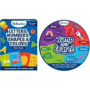 Skillmatics Thick Flash Cards & Jump and Learn Bundle, Flash Cards for Toddlers to Discover Letters, Numbers, Shapes & Colors, Preschool Learning Activities, Gifts for Kids Ages 1, 2, 3, 4, 5