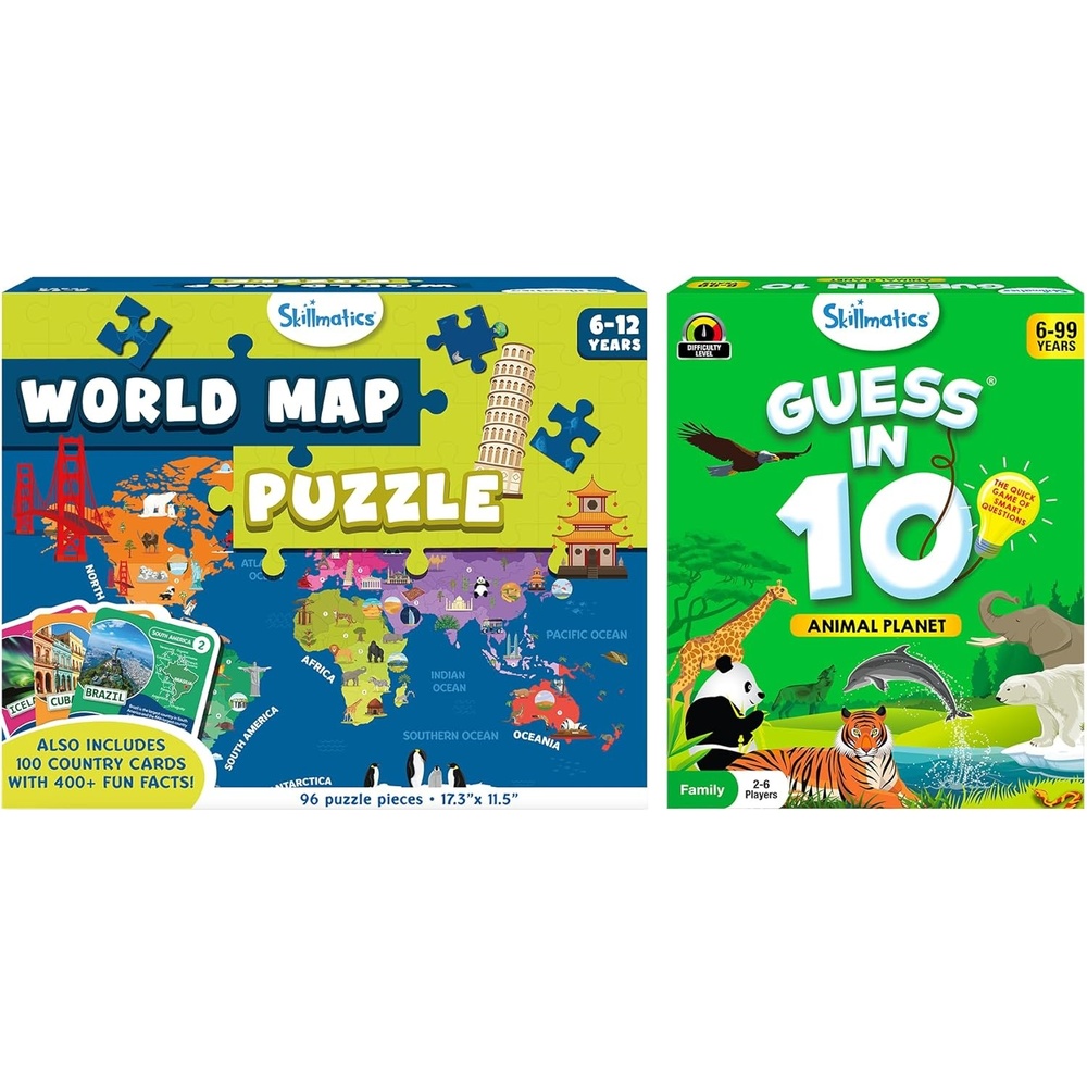 image:imageSkillmatics World Map Puzzle amp Guess in 10 Animal Planet Puzzle Bundle Educational Games Perfect for Kids Who Love Toys Gifts for Girls and Boys Ages 6 and Up