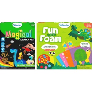 Skillmatics Magical Scratch Art Dinosaurs & Fun with Foam Animals Bundle, Art for Kids, Craft Kits, DIY Activity, Gifts for Boys & Girls Ages 3, 4, 5, 6, 7, 8