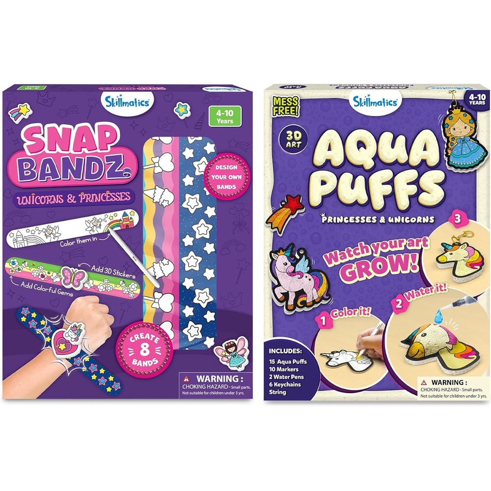 image:imageSkillmatics Snap Bandz Unicorns and Princesses amp Aqua Puffs Unicorns amp Princesses Bundle Art amp Craft Activites DIY MessFree Creative Kit Gifts for Girls amp Boys Ages 4 5 6 7 8 9 10